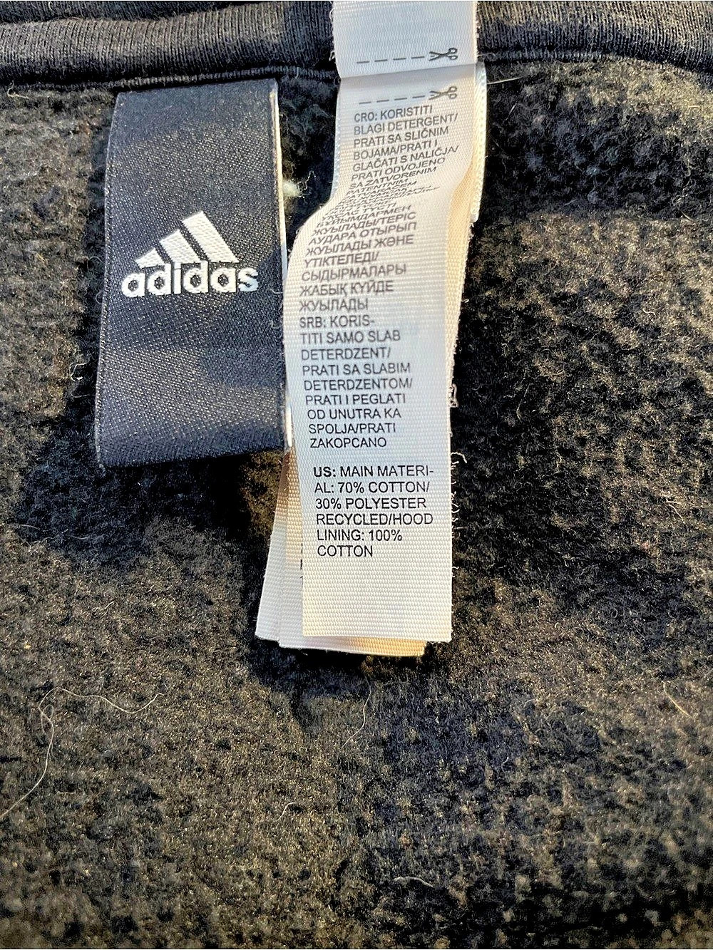adidas Essentials Black & 3 White Stripe Full-Zip Fleece Hoodie Women's Medium - Picture 11 of 11